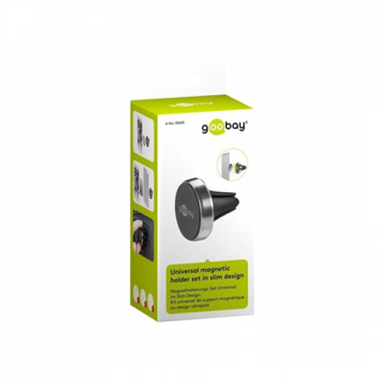 Goobay | Magnetic mount Metal Slim Design for smartphones (35mm) | 38685 | Black/Silver | Magnetic holder is suitable for almost every smartphone; Quick-Snap assembly technology for quick and easy use; Smart and almost invisible fastening option on the ca
