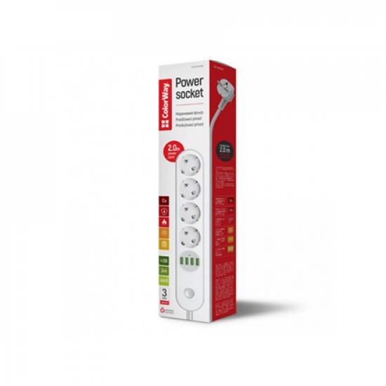 ColorWay | CW-CHE44W | Power socket, 4 EU sockets