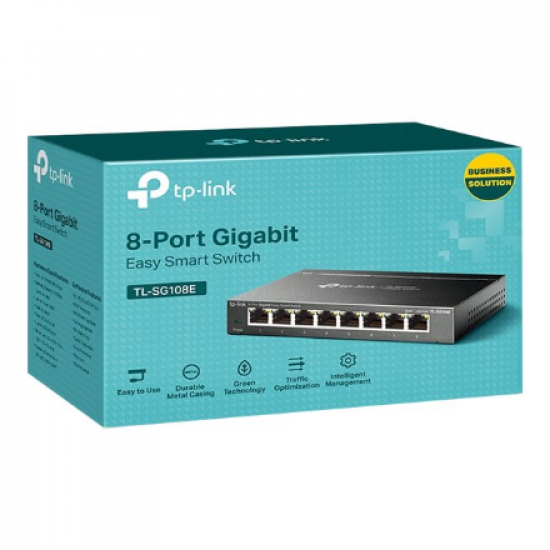 TP-LINK | Switch | TL-SG108E | Web managed | Wall mountable | Gigabit Ethernet (copper) ports quantity 8 | Power supply type External | 36 month(s)