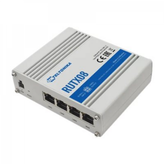 Industrial Router | RUTX08 | No Wi-Fi | 10/100/1000 Mbit/s | Ethernet LAN (RJ-45) ports 4 | Mesh Support No | MU-MiMO No | No mobile broadband | 1 | 24 month(s)