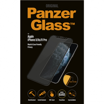 PanzerGlass | P2666 | Screen protector | Apple | iPhone X/Xs/11 Pro | Tempered glass | Black | Confidentiality filter; Full frame coverage; Anti-shatter film (holds the glass together and protects against glass shards in case of breakage); Case Friendly –