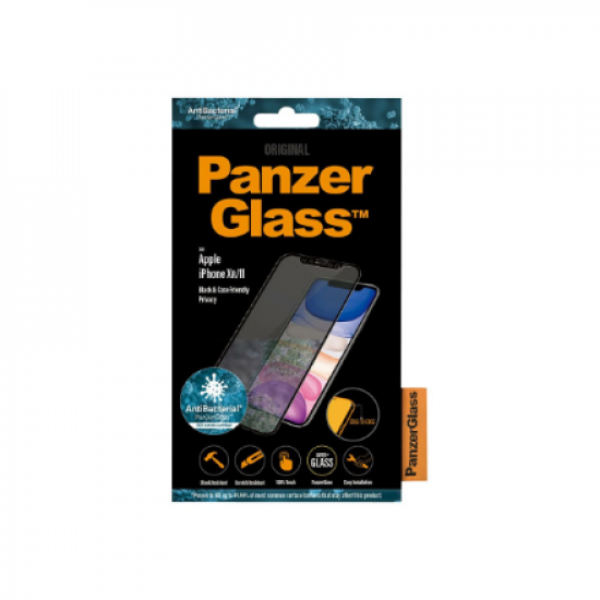 PanzerGlass | P2665 | Screen protector | Apple | iPhone Xr/11 | Tempered glass | Black | Confidentiality filter; Full frame coverage; Anti-shatter film (holds the glass together and protects against glass shards in case of breakage); Case Friendly – compa