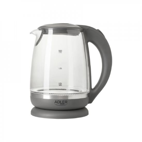 Adler | Kettle | AD 1286 | Standard | 2200 W | 2 L | Plastic/Glass | 360° rotational base | Grey/ transparent