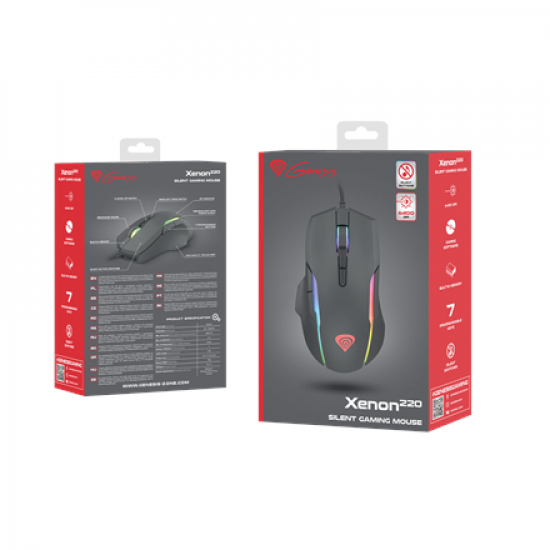 GENESIS Xenon 220 Gaming Mouse, 500 - 6400DPI, Wired, Black | Genesis