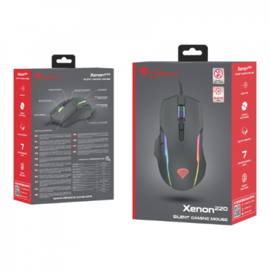 GENESIS Xenon 220 Gaming Mouse, 500 - 6400DPI, Wired, Black | Genesis
