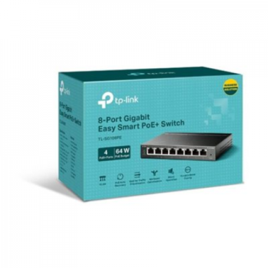 TP-LINK | Smart Switch | TL-SG108PE | Web Managed | Desktop | Gigabit Ethernet (copper) ports quantity 4 | PoE+ ports quantity 4 | Power supply type External | 36 month(s)