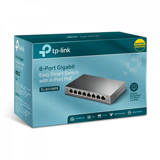 TP-LINK | Smart Switch | TL-SG108PE | Web Managed | Desktop | Gigabit Ethernet (copper) ports quantity 4 | PoE+ ports quantity 4 | Power supply type External | 36 month(s)