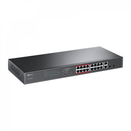 TP-LINK | Switch | TL-SL1218MP | Unmanaged | Rackmountable | 10/100 Mbps (RJ-45) ports quantity 16 | Gigabit Ethernet (copper) ports quantity 2 | PoE+ ports quantity 16 | 36 month(s)
