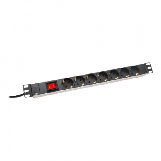 Aluminum outlet strip with switch | DN-95402 | Sockets quantity 7