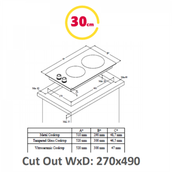 Simfer | Hob | H3.200.VGRIM | Gas | Number of burners/cooking zones 2 | Rotary knobs | Stainless steel