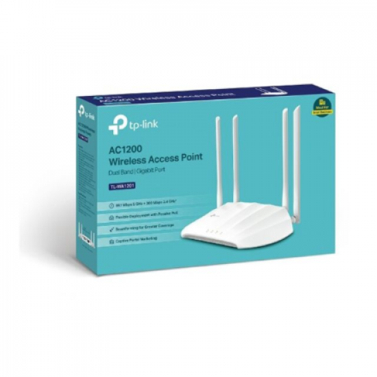 TP-LINK | Access Point | TL-WA1201 | 802.11ac | 2.4GHz/5 GHz | 300+867 Mbit/s | 10/100/1000 Mbit/s | Ethernet LAN (RJ-45) ports 1 | MU-MiMO Yes | no PoE | Antenna type 4 Fixed High Performance | No
