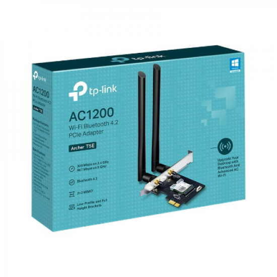 TP-LINK Archer T5E Wi-Fi Bluetooth 4.2 PCI Express Adapter 2.4GHz/5GHz, 802.11ac, 300+867 Mbps, 2xDetachable External antennas