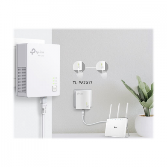 TP-LINK | Gigabit Powerline Starter Kit | TL-PA7017 KIT | 10/100/1000 Mbit/s | Ethernet LAN (RJ-45) ports 1 | No Wi-Fi | Data transfer rate (max) 1000 Mbit/s | Extra socket