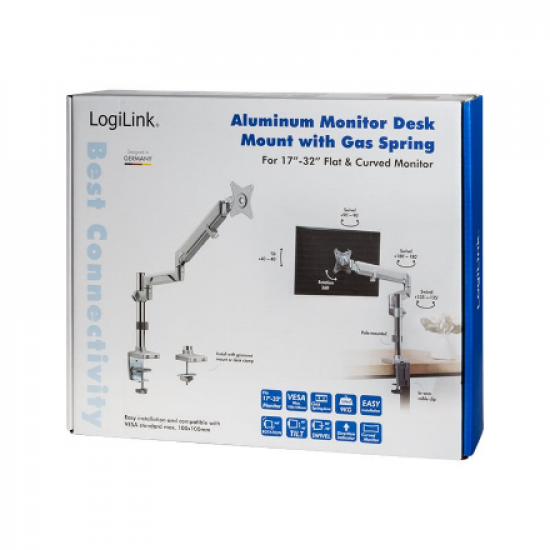 Logilink | Desk Mount | Tilt, swivel, level adjustment, rotate | 17-32 