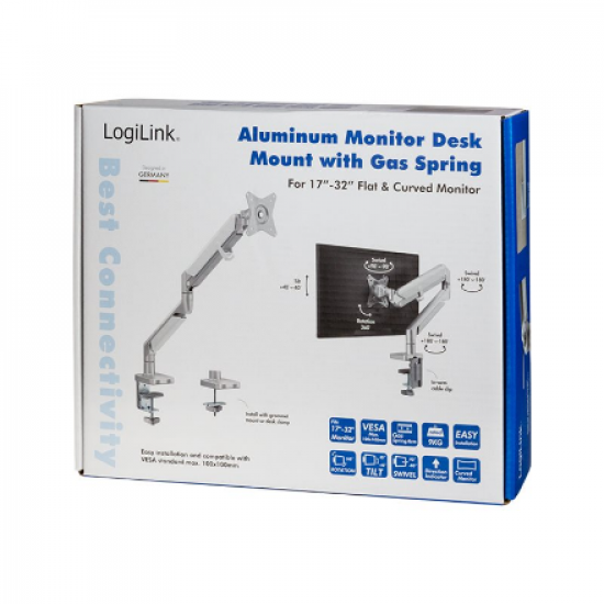 Logilink | Desk Mount | Tilt, swivel, level adjustment, rotate | 17-32 
