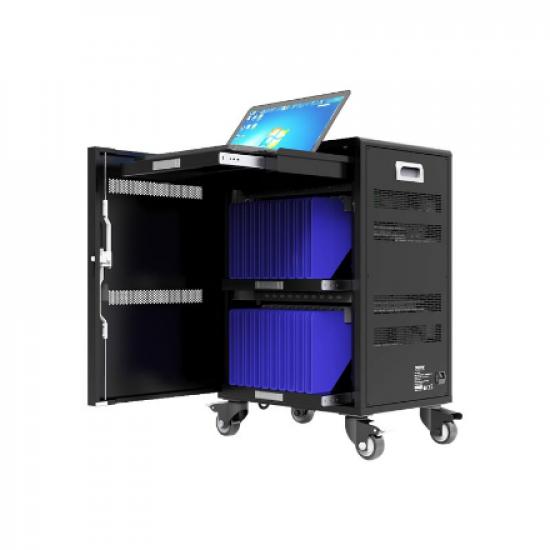 PORT CONNECT | Charging Cabinet 20 tablets + 1 Notebook | 1 sliding rack for 17’’ notebook; Protection against overvoltage;  3 points lock; Charge progress indicator; Silent cooling ventilator; Integrated UV lamp destroys viruses and bacteria; Omnidirecti
