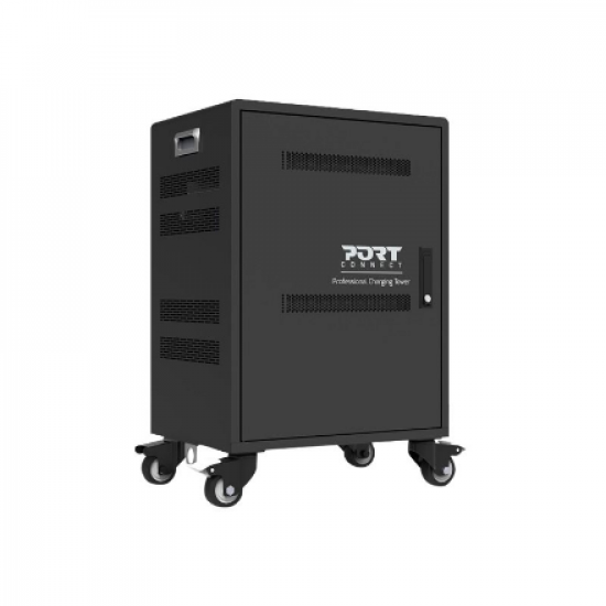PORT CONNECT | Charging Cabinet 20 tablets + 1 Notebook | 1 sliding rack for 17’’ notebook; Protection against overvoltage;  3 points lock; Charge progress indicator; Silent cooling ventilator; Integrated UV lamp destroys viruses and bacteria; Omnidirecti