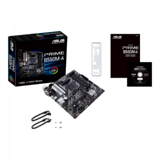Asus | PRIME B550M-A | Processor family AMD | Processor socket AM4 | DDR4 | Memory slots 4 | Supported hard disk drive interfaces M.2, SATA | Number of SATA connectors 4 | Chipset AMD B | Micro ATX