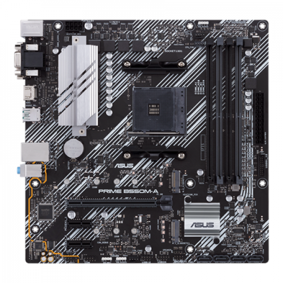 Asus | PRIME B550M-A | Processor family AMD | Processor socket AM4 | DDR4 | Memory slots 4 | Supported hard disk drive interfaces M.2, SATA | Number of SATA connectors 4 | Chipset AMD B | Micro ATX
