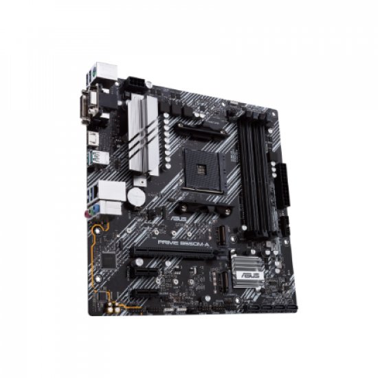 Asus | PRIME B550M-A | Processor family AMD | Processor socket AM4 | DDR4 | Memory slots 4 | Supported hard disk drive interfaces M.2, SATA | Number of SATA connectors 4 | Chipset AMD B | Micro ATX