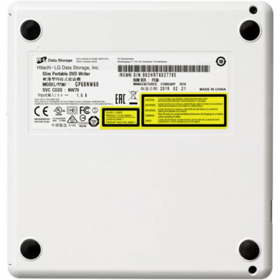 H.L Data Storage | Ultra Slim Portable DVD-Writer | GP60NW60 | Interface USB 2.0 | DVD±R/RW | CD read speed 24 x | CD write speed 24 x | White | Desktop/Notebook