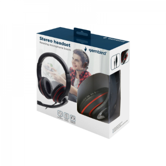 Gembird | Stereo headset | MHS-03-BKRD | On-Ear | Built-in microphone | 3.5 mm