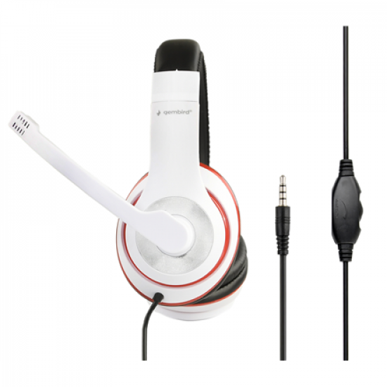 Gembird | Stereo Headset | MHS 03 WTRDBK | 3.5 mm | White and Black Color with Red Ring | Headset