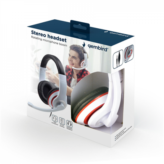 Gembird | Stereo Headset | MHS 03 WTRDBK | 3.5 mm | White and Black Color with Red Ring | Headset