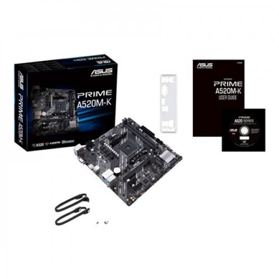 Asus | PRIME A520M-K | Processor family AMD | Processor socket AM4 | DDR4 | Memory slots 2 | Supported hard disk drive interfaces M.2, SATA | Number of SATA connectors 4 | Chipset AMD A | Micro ATX