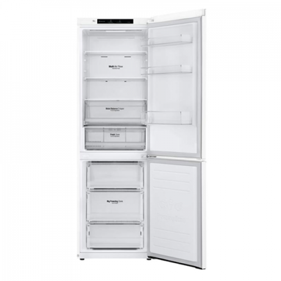 LG | Refrigerator | GBB61SWJMN | Energy efficiency class E | Free standing | Combi | Height 186 cm | No Frost system | Fridge net capacity 234 L | Freezer net capacity 107 L | Display | 36 dB | White