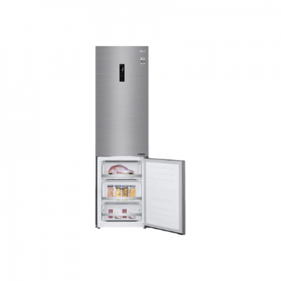 LG | Refrigerator | GBB72PZDMN | Energy efficiency class E | Free standing | Combi | Height 203 cm | No Frost system | Fridge net capacity 277 L | Freezer net capacity 107 L | Display | 36 dB | Silver