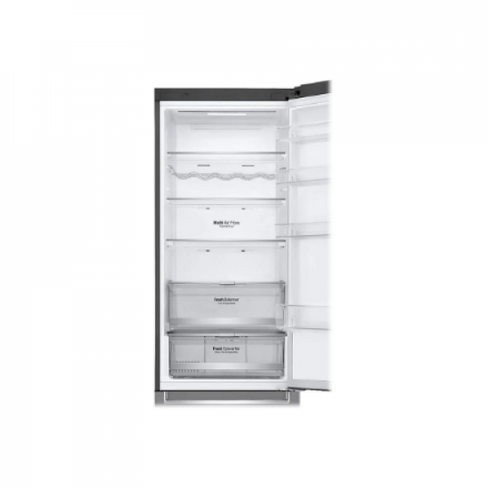 LG | Refrigerator | GBB72PZDMN | Energy efficiency class E | Free standing | Combi | Height 203 cm | No Frost system | Fridge net capacity 277 L | Freezer net capacity 107 L | Display | 36 dB | Silver