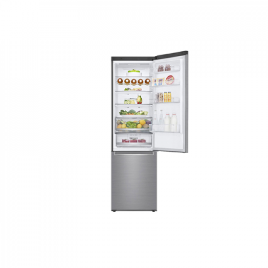 LG | Refrigerator | GBB72PZDMN | Energy efficiency class E | Free standing | Combi | Height 203 cm | No Frost system | Fridge net capacity 277 L | Freezer net capacity 107 L | Display | 36 dB | Silver