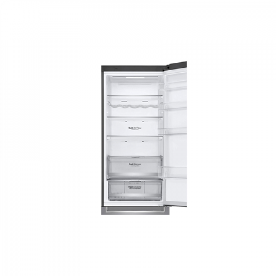 LG | Refrigerator | GBB72PZDMN | Energy efficiency class E | Free standing | Combi | Height 203 cm | No Frost system | Fridge net capacity 277 L | Freezer net capacity 107 L | Display | 36 dB | Silver