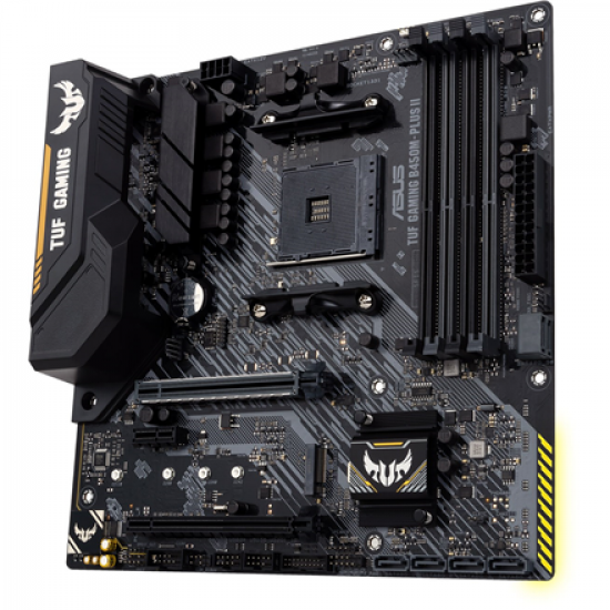 Asus | TUF GAMING B450M-PLUS II | Processor family AMD | Processor socket AM4 | DDR4 | Memory slots 4 | Number of SATA connectors 6 x SATA III | Chipset AMD B | Micro ATX