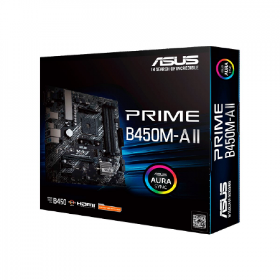 Asus | PRIME B450M-A II | Processor family AMD | Processor socket AM4 | DDR4 | Memory slots 4 | Number of SATA connectors 6 x SATA III | Chipset AMD B | Micro ATX