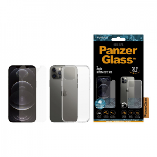 PanzerGlass | TPU Case | Apple | iPhone 12/ 12 Pro | Tempered glass | Transparent | This 360⁰ bundle includes a PanzerGlass screen protector and a clear TPU case cover which gives the phone a full body protection; Full frame coverage; Rounded edges; Cryst