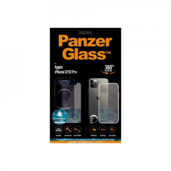 PanzerGlass | TPU Case | Apple | iPhone 12/ 12 Pro | Tempered glass | Transparent | This 360⁰ bundle includes a PanzerGlass screen protector and a clear TPU case cover which gives the phone a full body protection; Full frame coverage; Rounded edges; Cryst