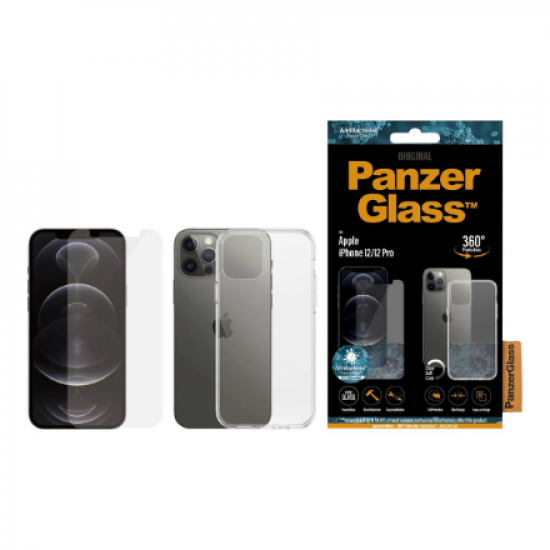PanzerGlass | TPU Case | Apple | iPhone 12/ 12 Pro | Tempered glass | Transparent | This 360⁰ bundle includes a PanzerGlass screen protector and a clear TPU case cover which gives the phone a full body protection; Full frame coverage; Rounded edges; Cryst