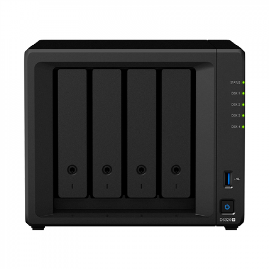 Synology | Tower NAS | DS920+ | up to 4 HDD/SSD Hot-Swap | Intel Celeron | Intel Celeron J4125 Quad Core | Processor frequency 2 GHz | 4 GB | DDR4
