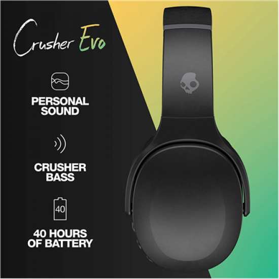 Skullcandy | Wireless Headphones | Crusher Evo | Wireless | Over-ear | Microphone | Wireless | True Black