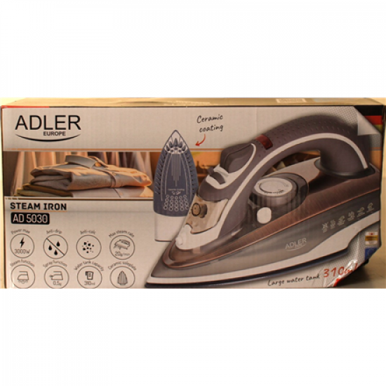 SALE OUT. | Adler | Iron | AD 5030 | Steam Iron | 3000 W | Water tank capacity 310 ml | Continuous steam 20 g/min | Brown | DAMAGED PACKAGING