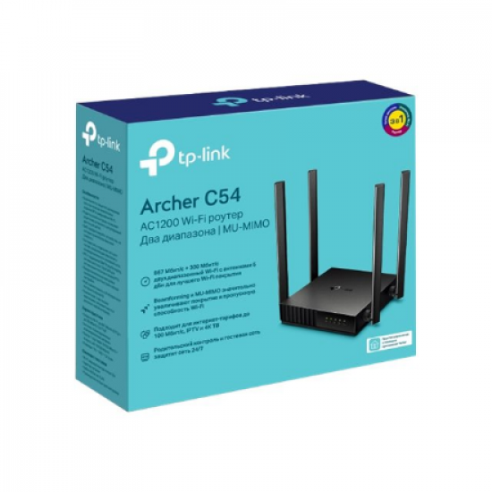 Dual Band Router | Archer C54 | 802.11ac | 300+867 Mbit/s | 10/100 Mbit/s | Ethernet LAN (RJ-45) ports 4 | Mesh Support No | MU-MiMO Yes | No mobile broadband | Antenna type 4xFixed
