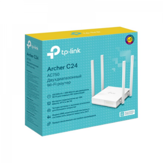 Dual Band Router | Archer C24 | 802.11ac | 300+433 Mbit/s | 10/100 Mbit/s | Ethernet LAN (RJ-45) ports 4 | Mesh Support No | MU-MiMO Yes | No mobile broadband | Antenna type 4xFixed