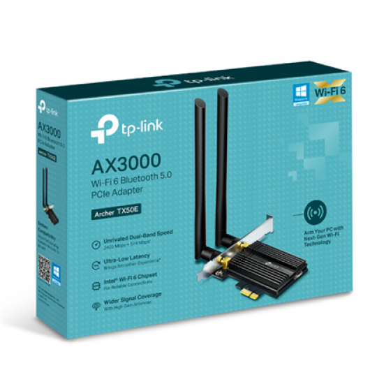 TP-LINK | Archer Wi-Fi 6 Bluetooth 5.0 PCIe Adapter | TX50E | 2.4GHz/5GHz | Antenna type 2xExternal