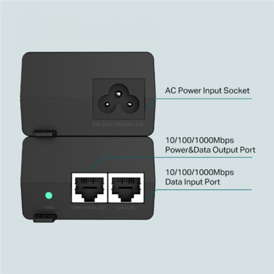 TP-LINK | PoE+ Injector Adapter | TL-POE160S | 10/100/1000 Mbit/s | Ethernet LAN (RJ-45) ports 1x10/100/1000Mbps RJ45 data-in port, 1x10/100/1000Mbps RJ45 power and data-out port