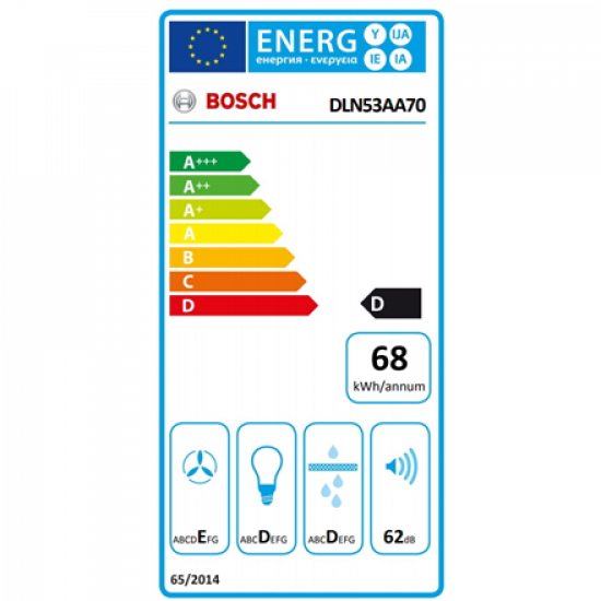 Bosch | Hood Serie 2 | DLN53AA70 | Canopy | Energy efficiency class D | Width 53 cm | 302 m³/h | Slider control | LED | Anthracite