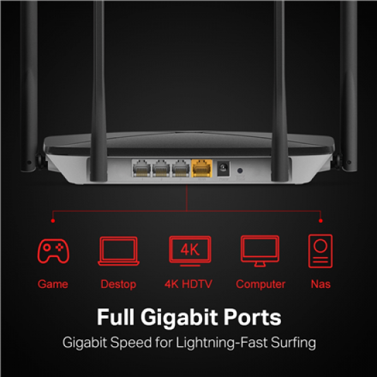 AC1300 Wireless Dual Band Gigabit Router | AC12G | 802.11ac | 400+867 Mbit/s | 10/100/1000 Mbit/s | Ethernet LAN (RJ-45) ports 3 | Mesh Support No | MU-MiMO Yes | No mobile broadband | Antenna type 4xFixed | No
