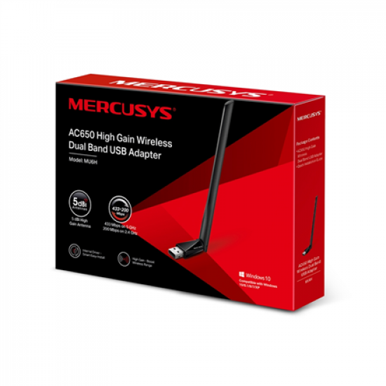 Mercusys | AC650 High Gain Wireless Dual Band USB Adapter | MU6H