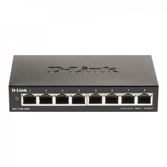 D-Link | Smart Gigabit Ethernet Switch | DGS-1100-08V2 | Managed | Desktop | Power supply type External | 24 month(s)